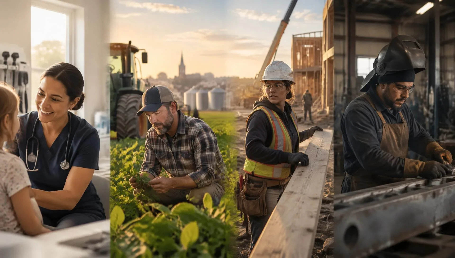 People working in manufacturing, construction, agriculture and healthcare